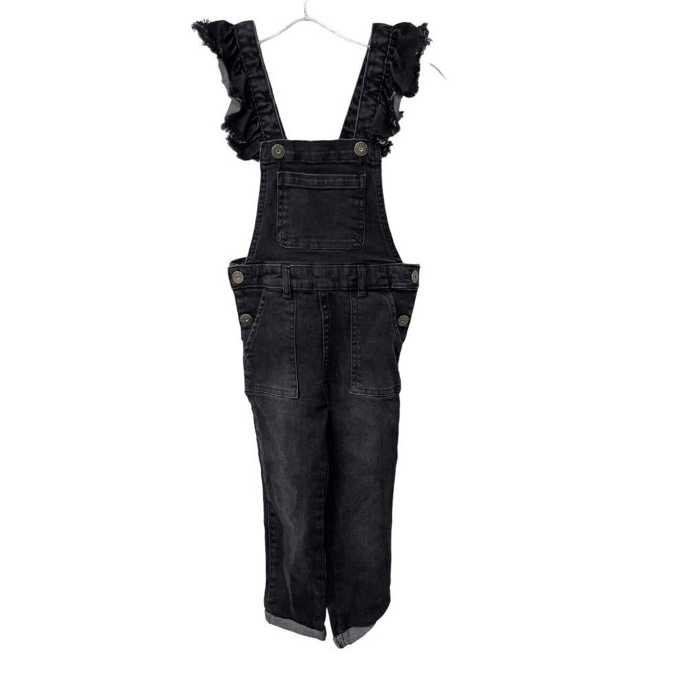 Art Class Bib Overalls Black Ruffle Distressed Stretchy Size 4T